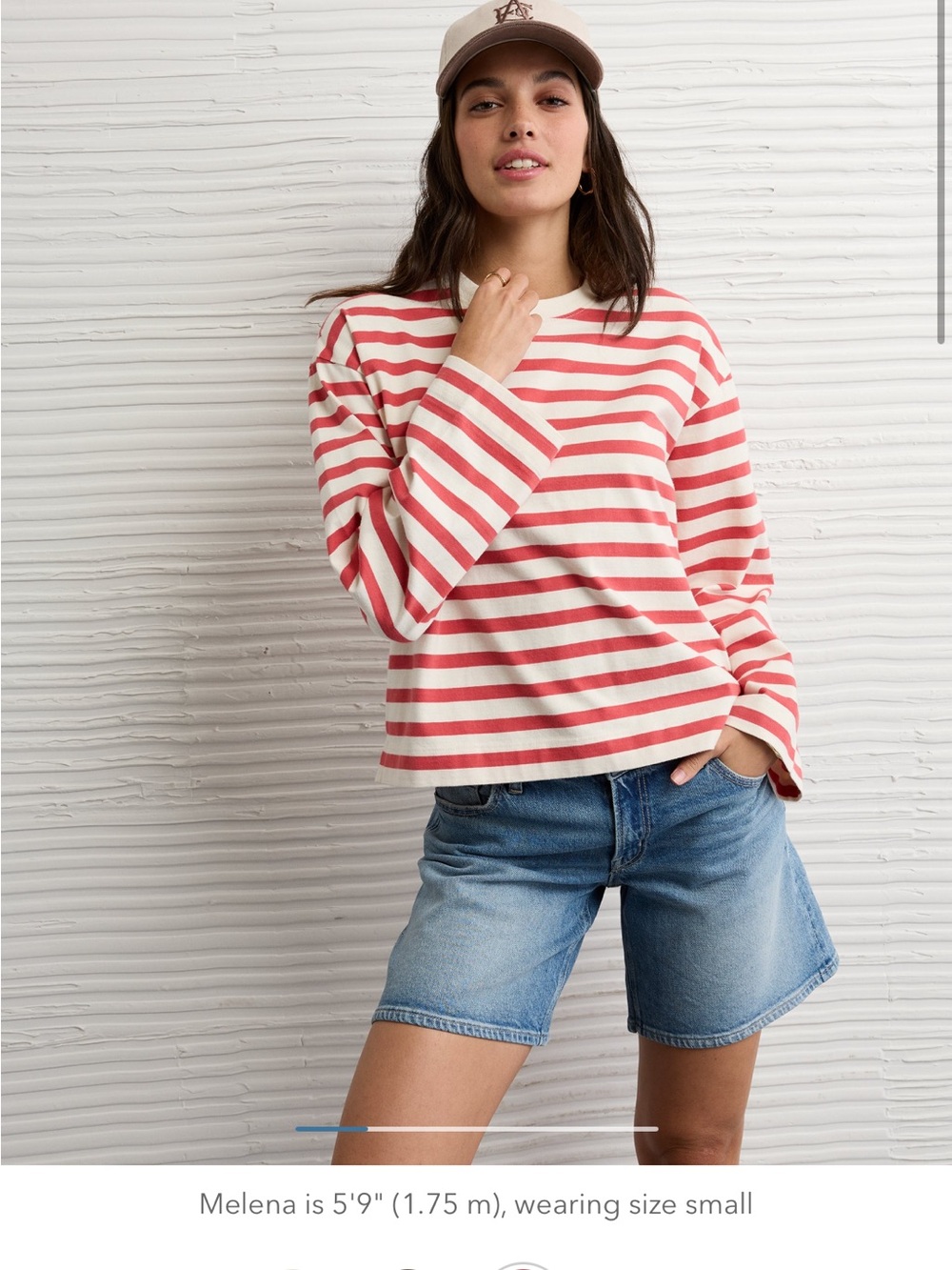 American Eagle Outfitters Red and White Striped Long-Sleeve Tee